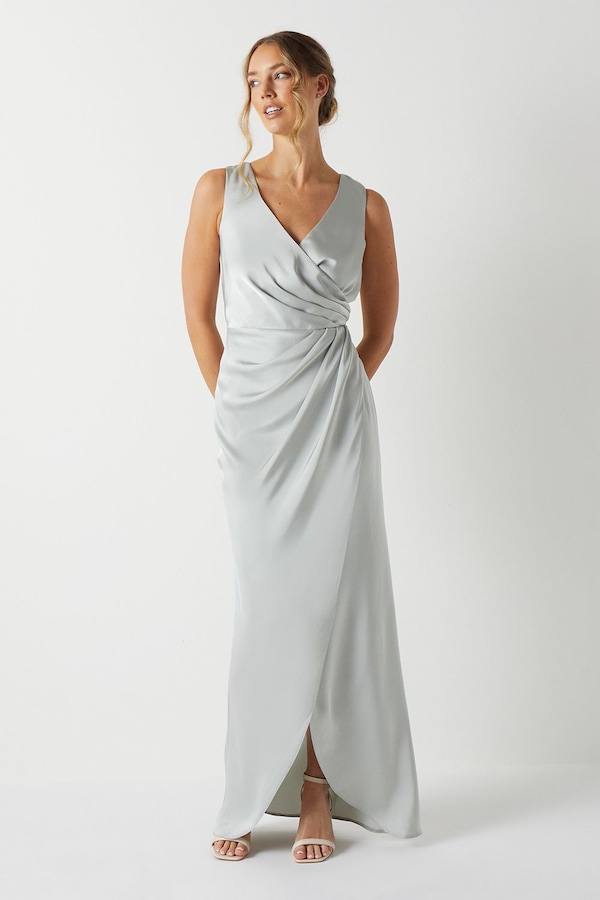 Coast Ruched Waist Detail Satin Bridesmaid Dress Sage