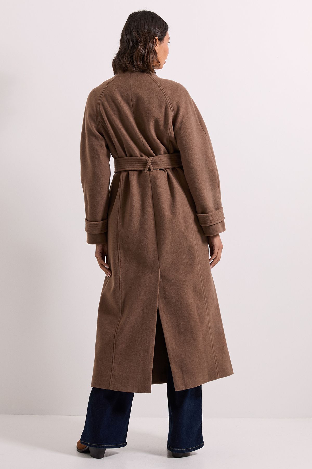 Dorothy Perkins Classic Midi Funnel Neck Coat Oatmeal image 2