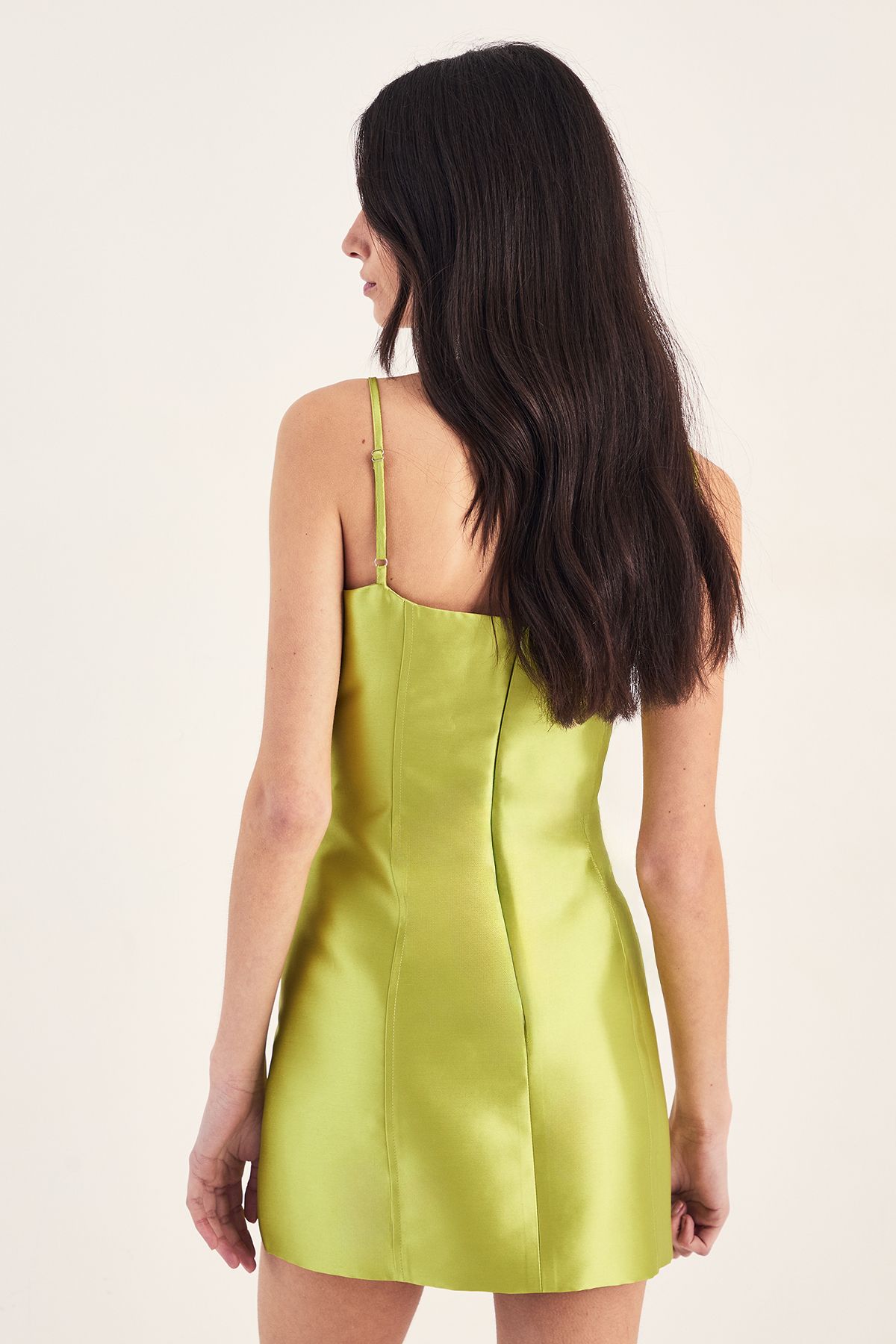 NastyGal Structured Satin Panelled Strappy Mini Dress Lime image 4