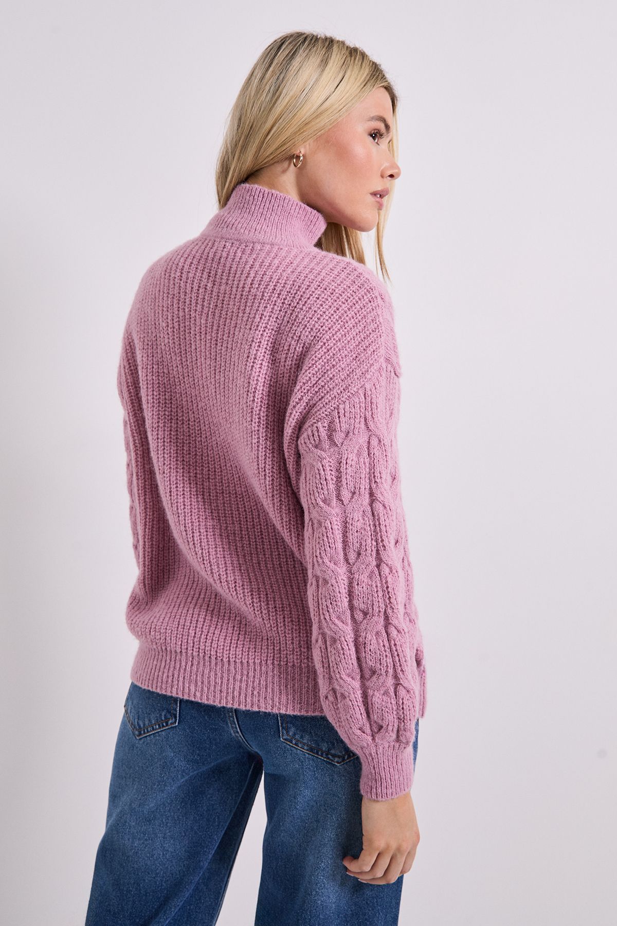 Dorothy Perkins Cable Roll Neck Jumper Blushed Pink image 3