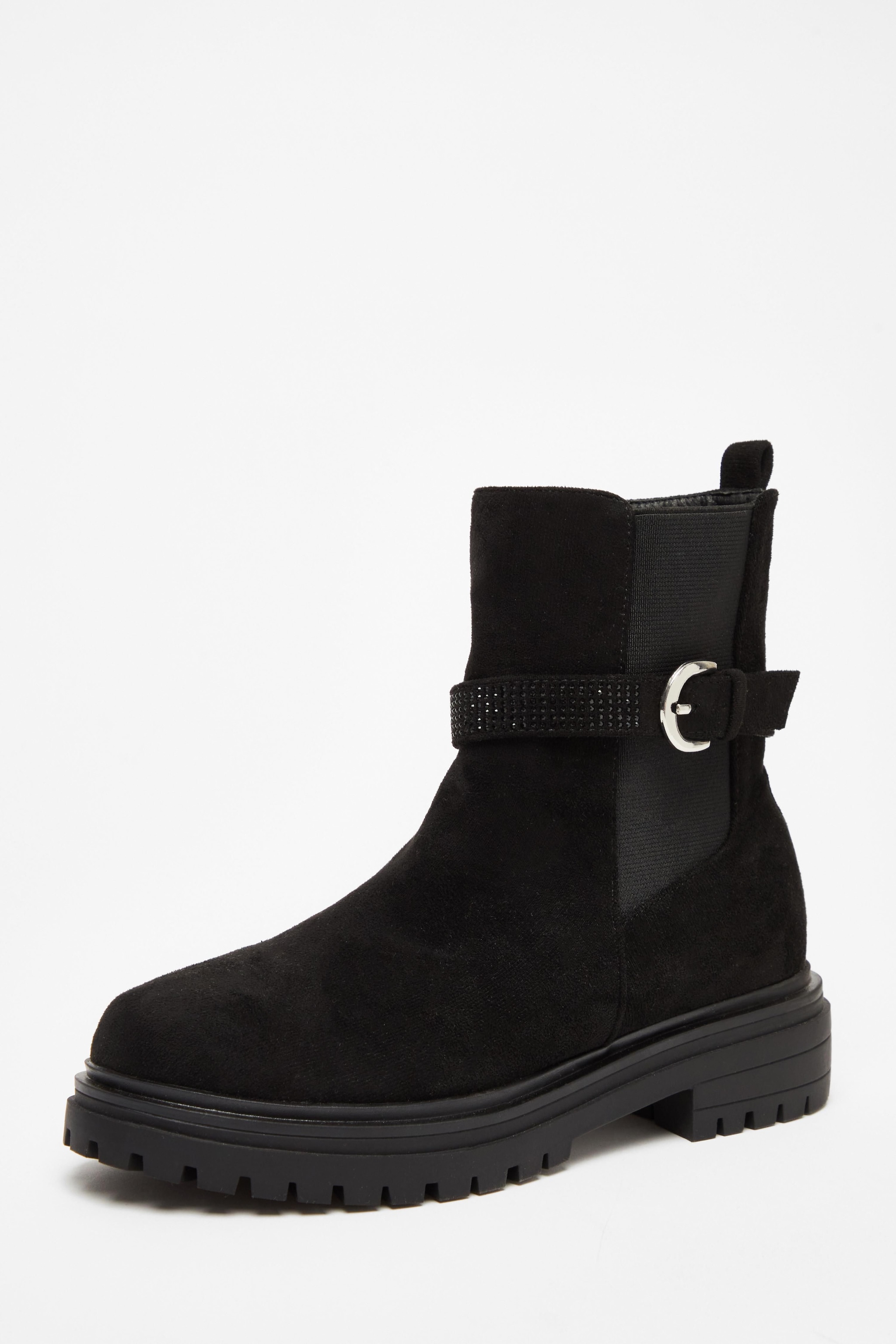 Quiz Black Diamante Chunky Buckle Boots image 1