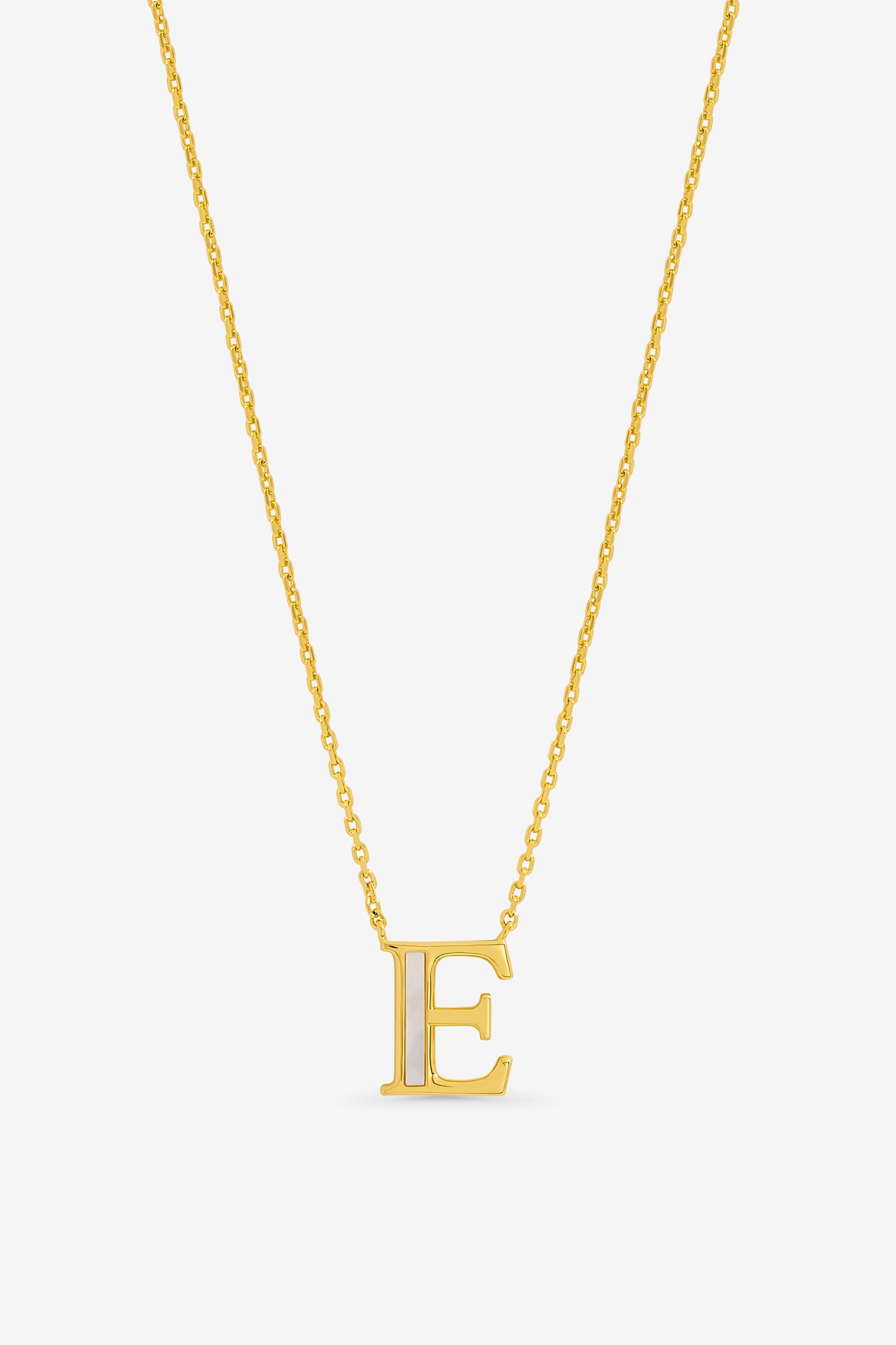 Inicio 14K Gold Plated and Mother of Pearl Initial Pendant - E - Gift Pouch image 1