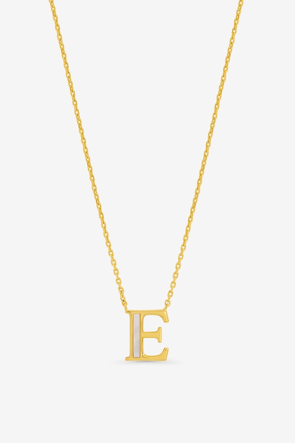 Inicio 14K Gold Plated and Mother of Pearl Initial Pendant - E - Gift Pouch
