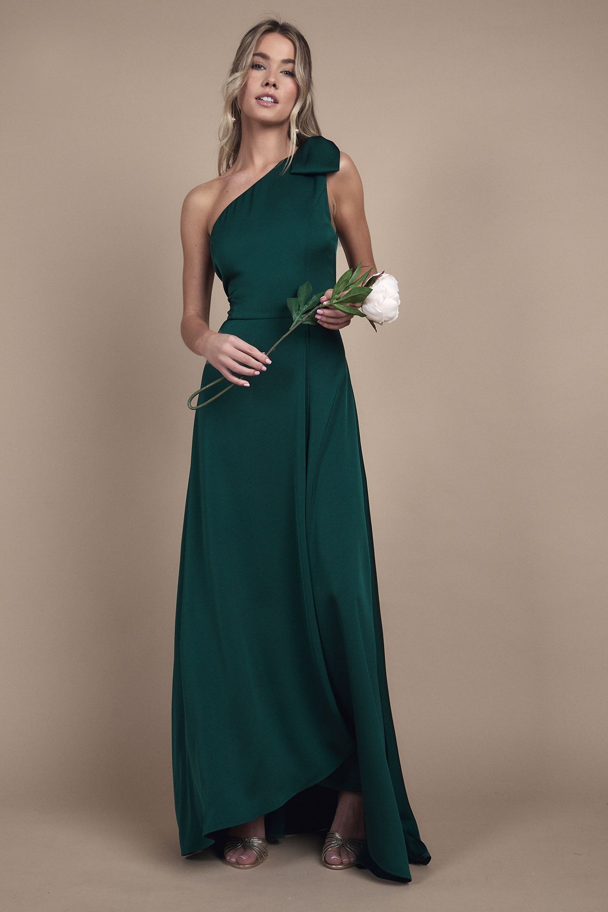 Coast Teen Coast One Shoulder Bow Bridesmaid Dress Emerald image 1