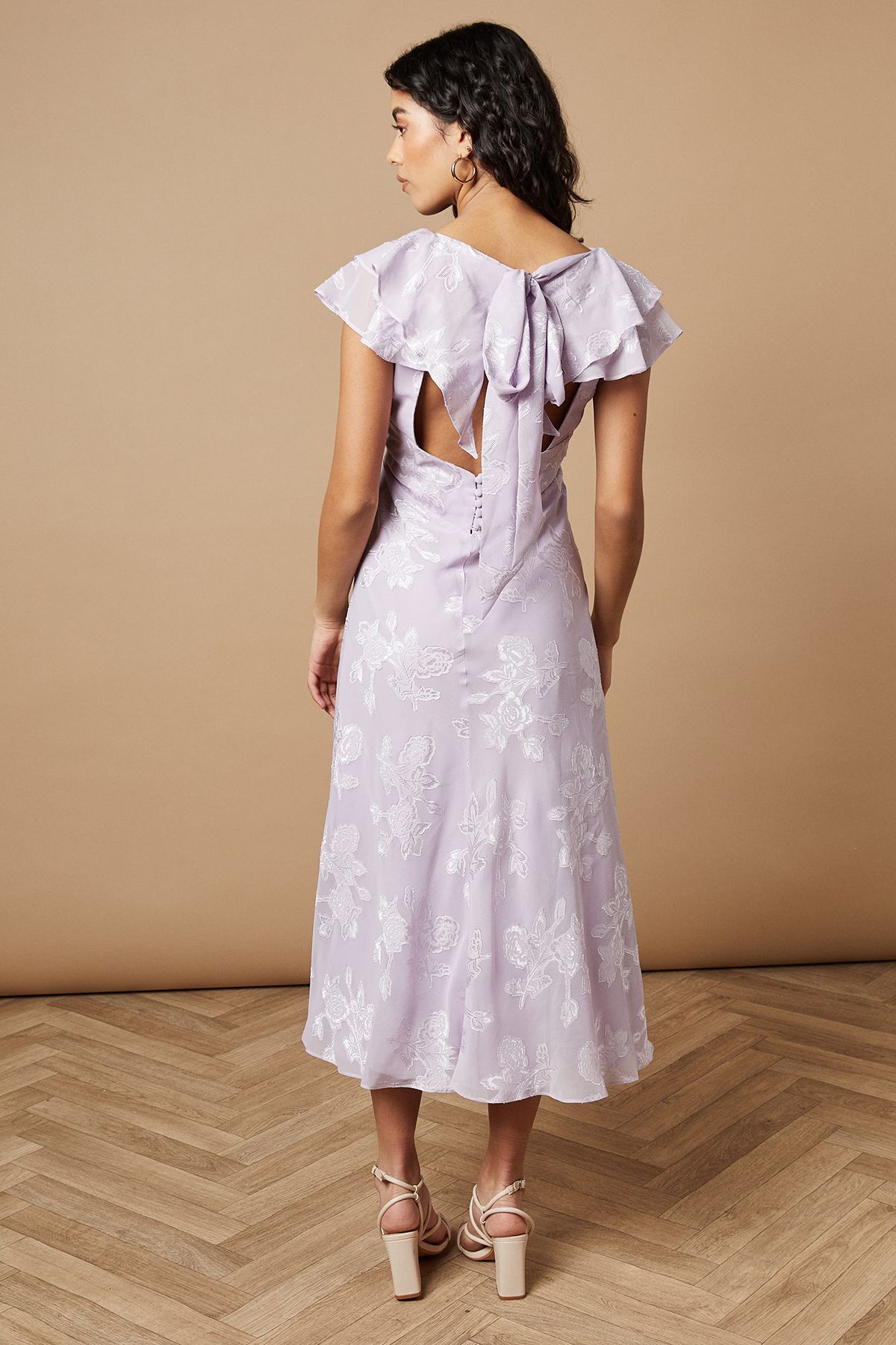 Oasis Petite Plain Satin Burnout Ruffle Midi Dress Lilac image 3