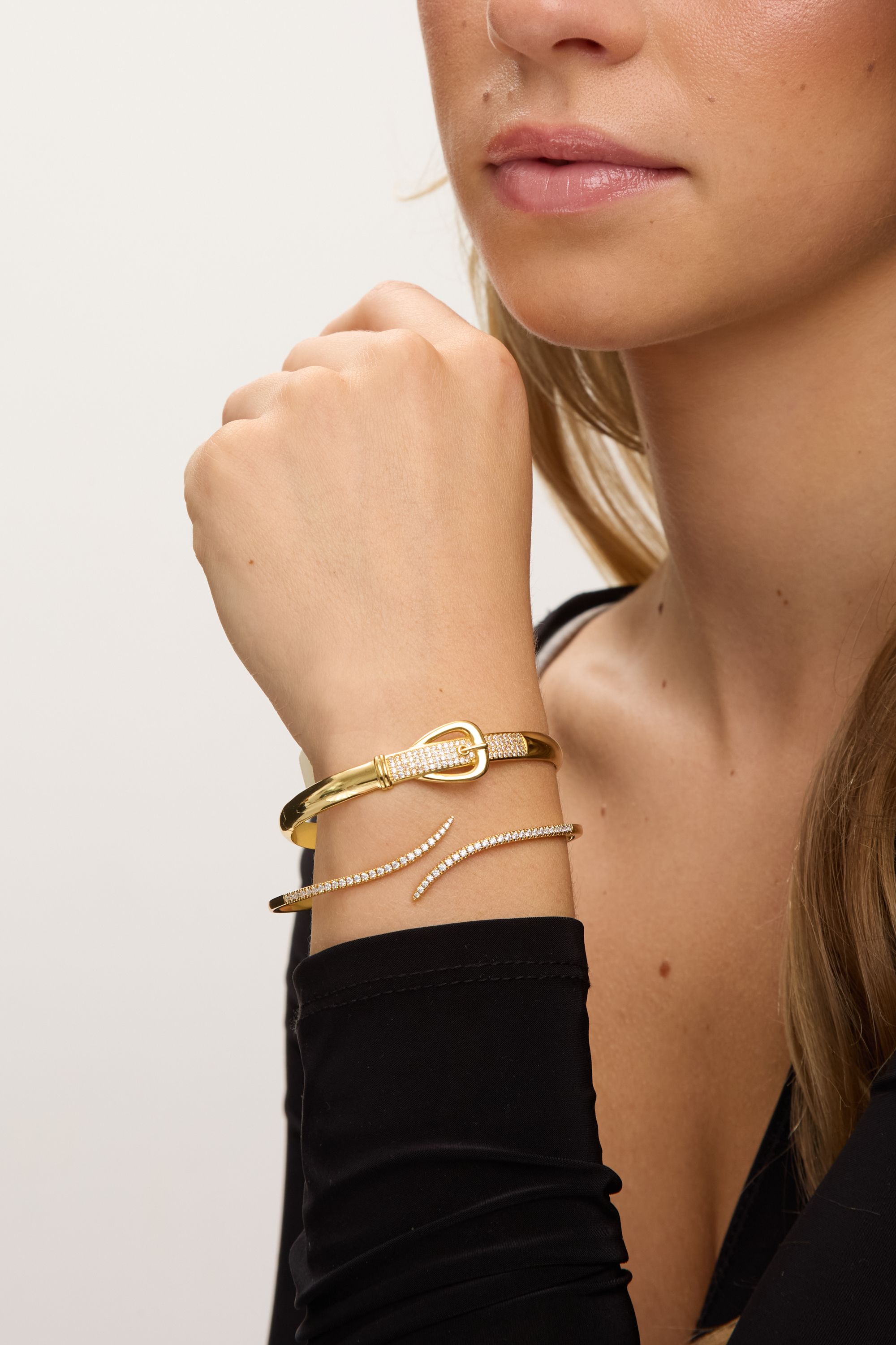 Jon Richard 18K Gold Plated and Pave Buckle Bangle image 2