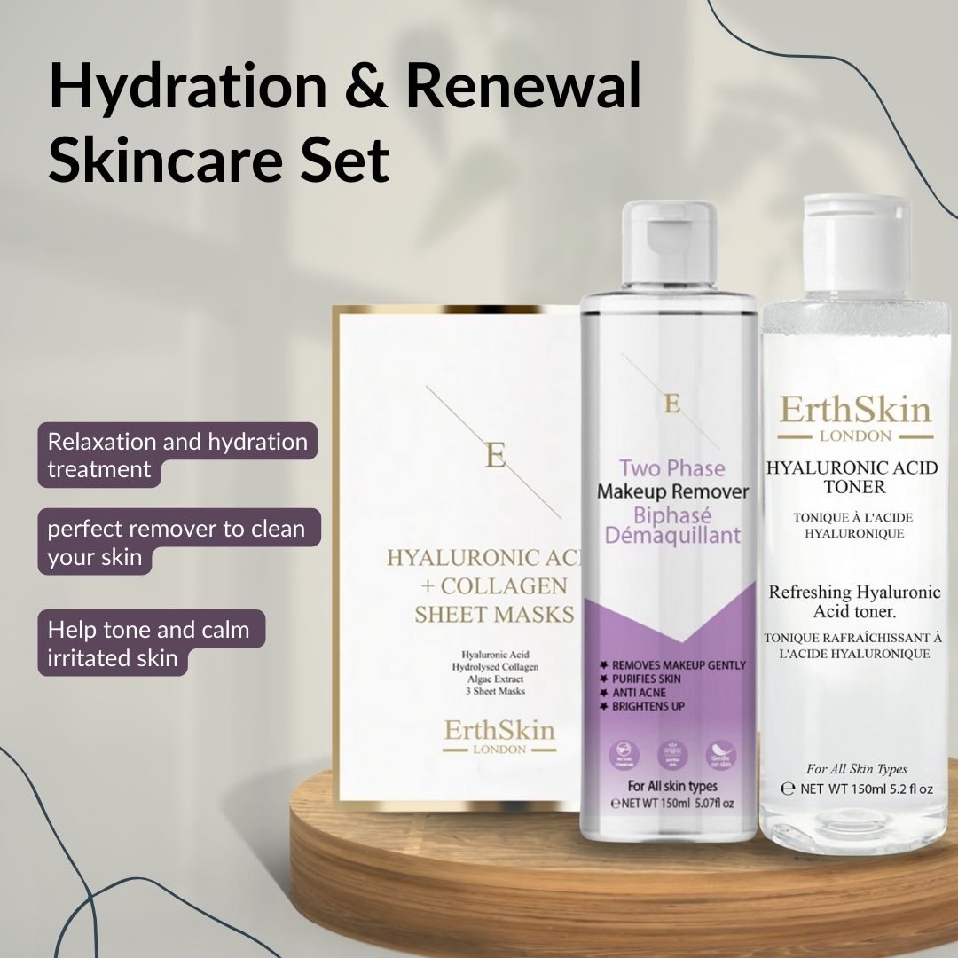 Erth Skin London Hydrating Trio: Makeup Remover 150ml + HA Toner 150ml & H. Collagen Sheet Mask image 8