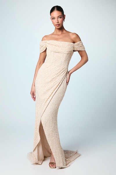 Coast Sequin Bardot Maxi Bridesmaid Dress Champagne