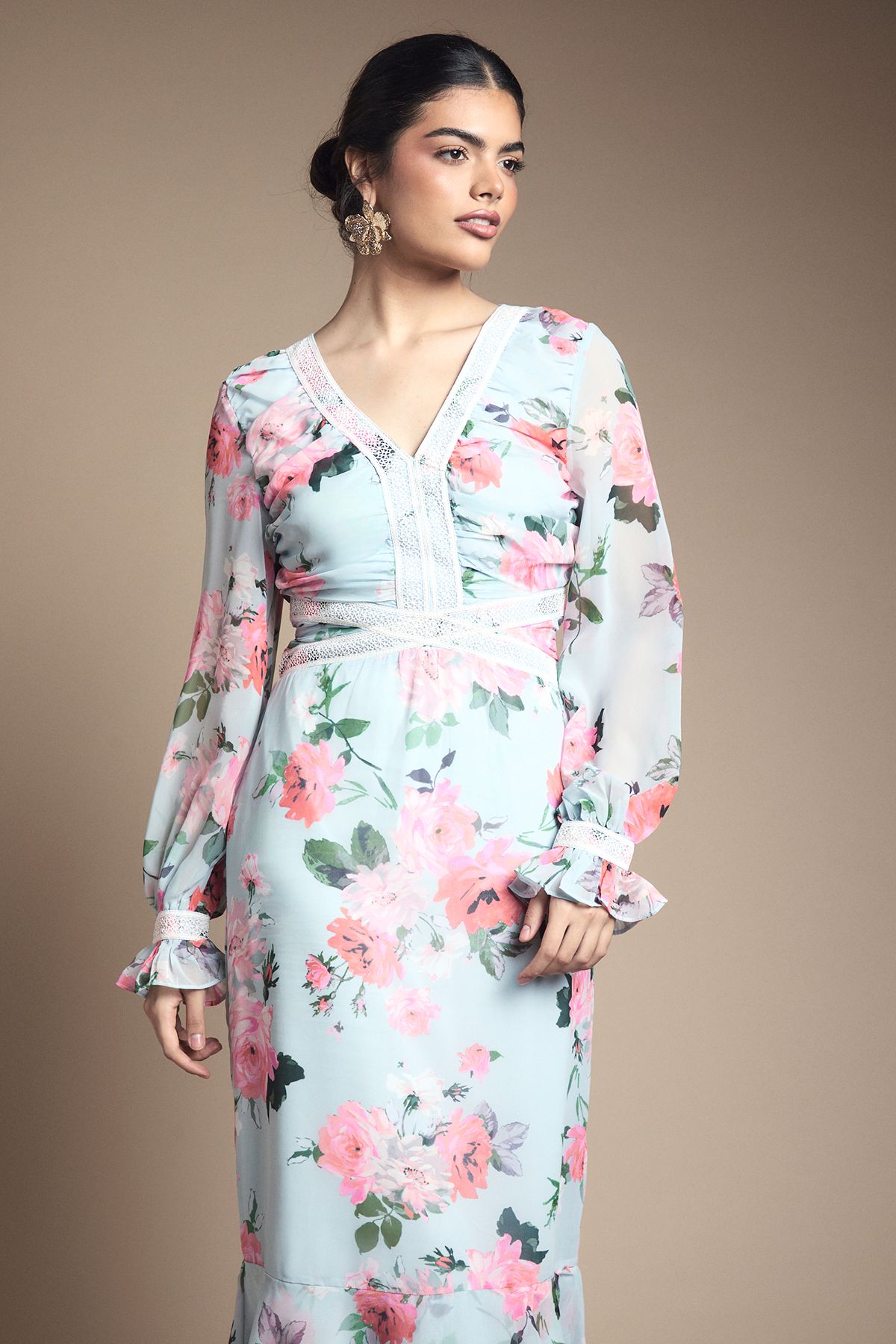 Oasis Tiered Bias Midi Dress Pale Blue image 2