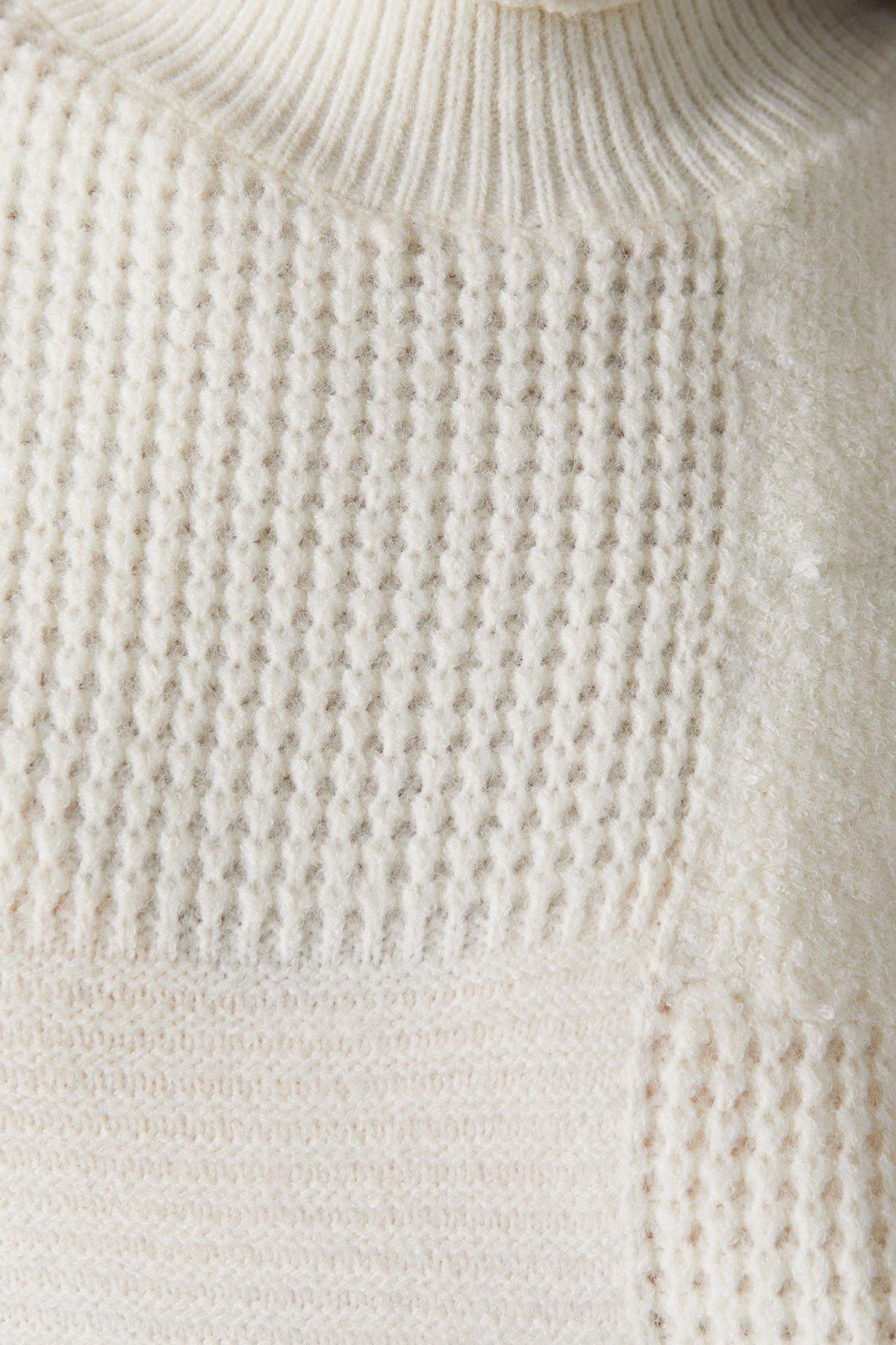 Warehouse Patchwork Stitch Jumper Ecru image 5