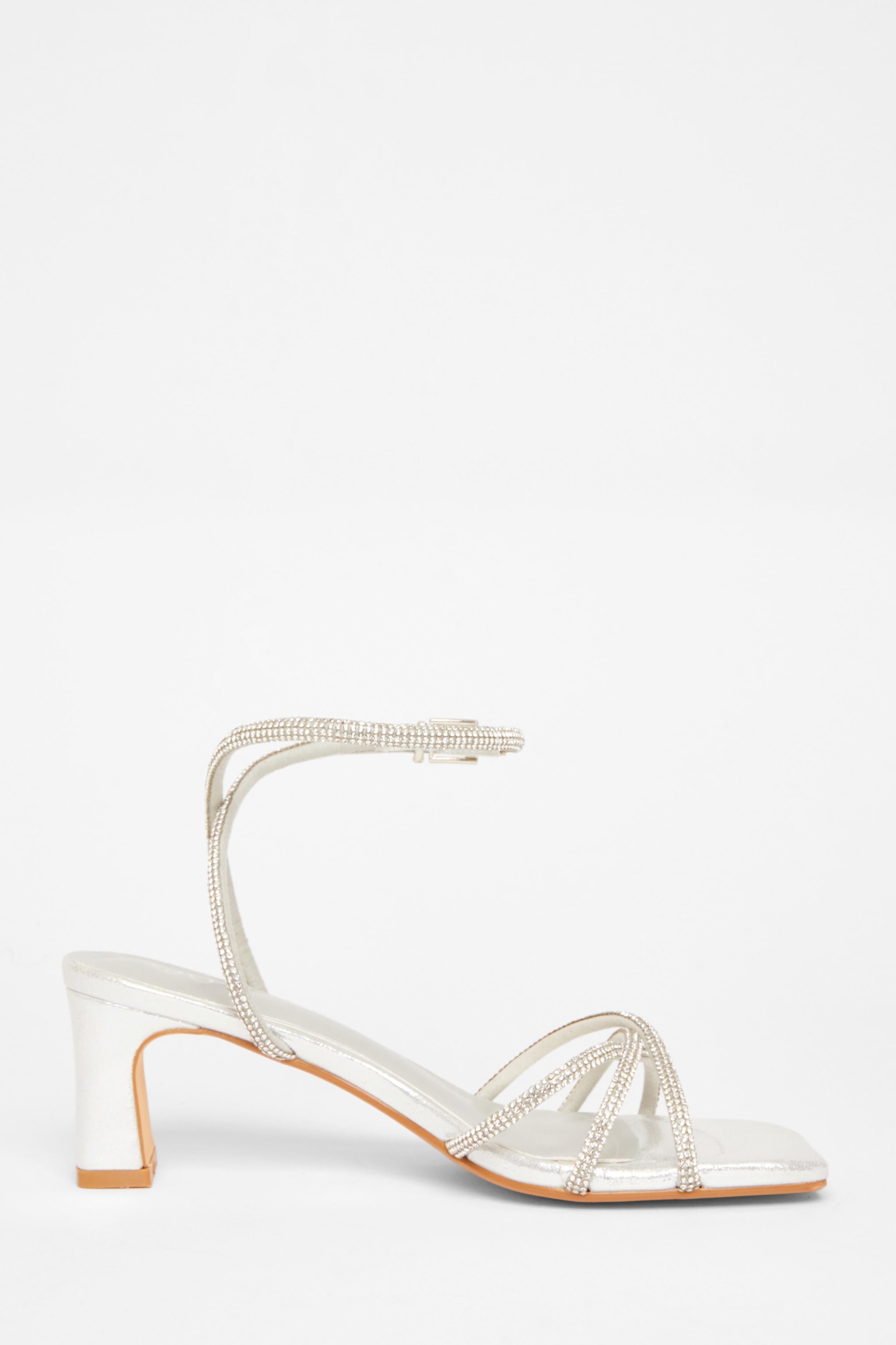 Quiz Silver Diamante Strap Block Heels image 5