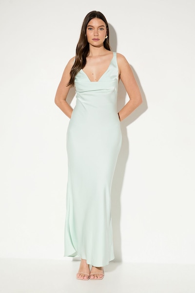 MissPap Premium Satin Cowl Neck Fishtail Maxi Bridesmaid Dress Mint