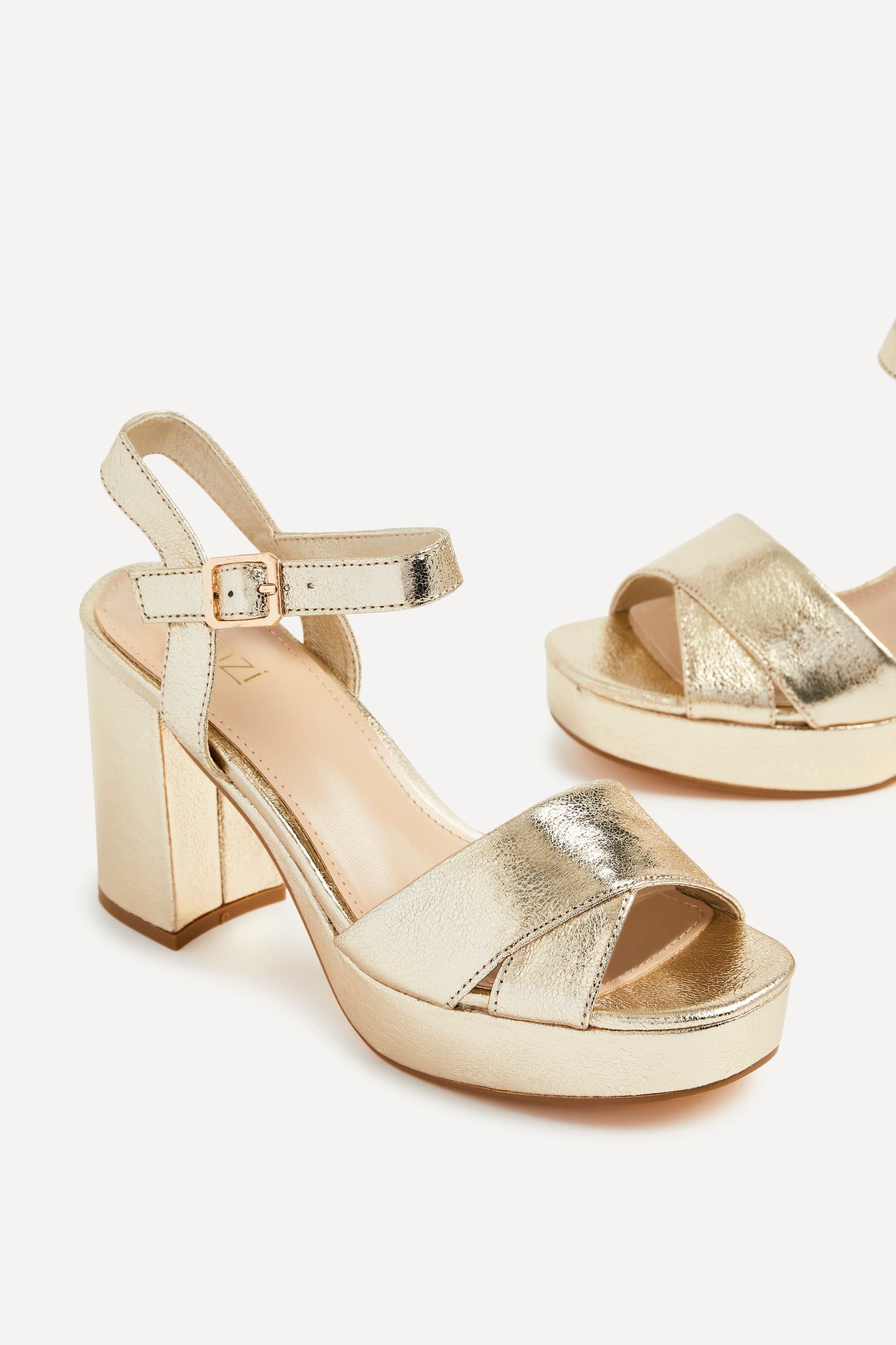 Linzi Verony Gold Faux Leather Platform Block Heel image 4