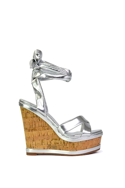 XY London 'Kammie' Lace Up Strappy Cork Platform Wedge Heel Sandal Shoes