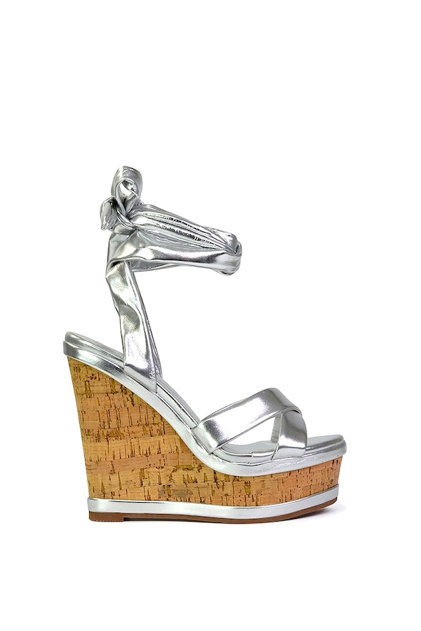 XY London 'Kammie' Lace Up Strappy Cork Platform Wedge Heel Sandal Shoes