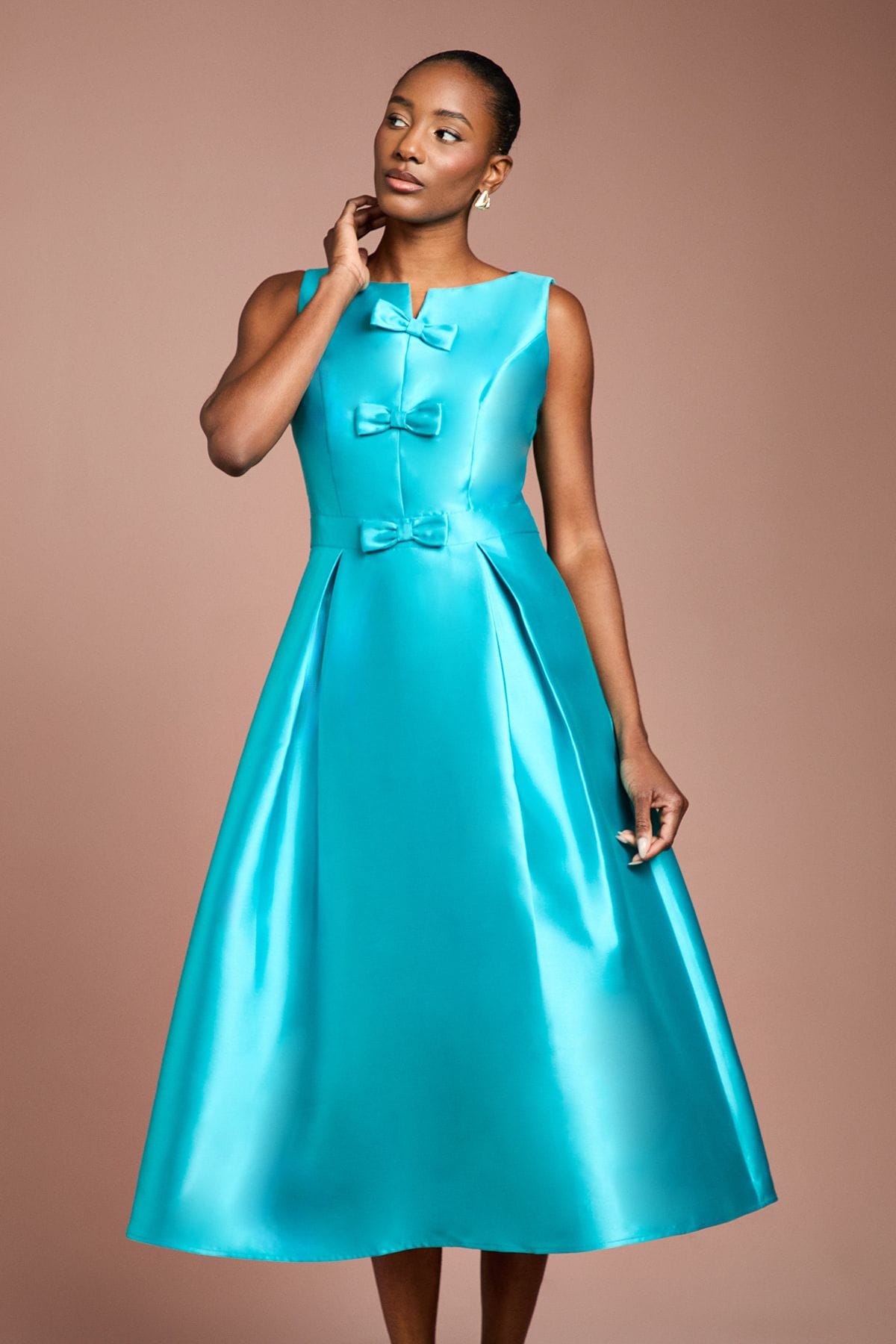 Coast Bow Detail Full Skirt Midi Dress Teal image 1