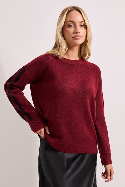 Dorothy Perkins Stripe Sleeve Crew Neck Jumper Burgundy