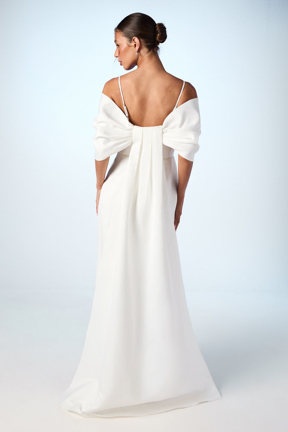 Coast Bardot Satin Wedding Dress With Bow Back Detail Ivory image 3