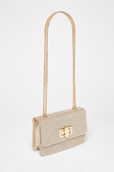 Quiz Gold Diamante Crossbody Bag