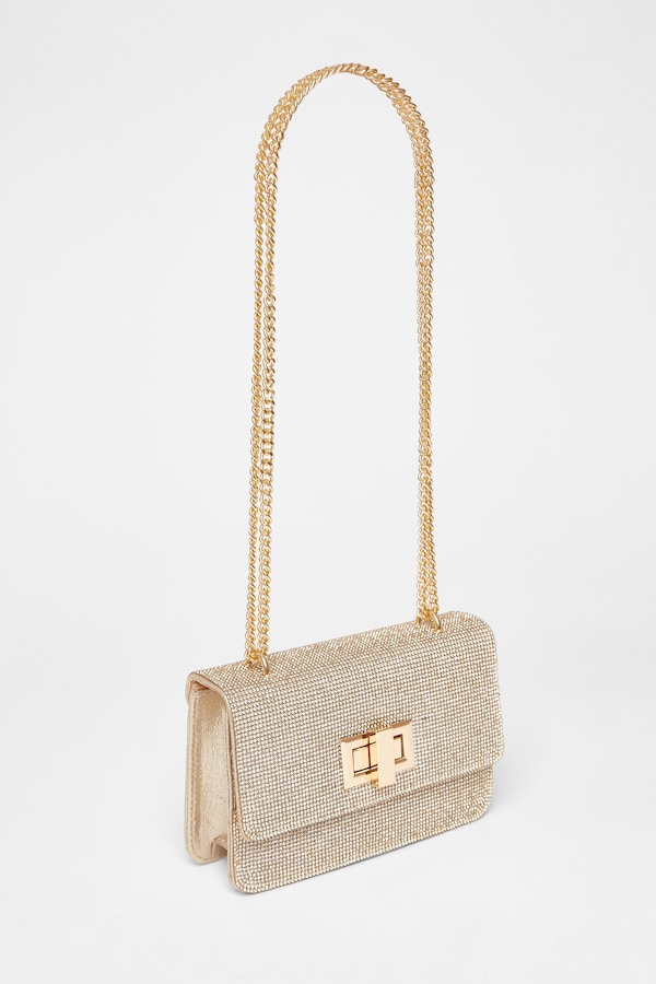 Quiz Gold Diamante Crossbody Bag