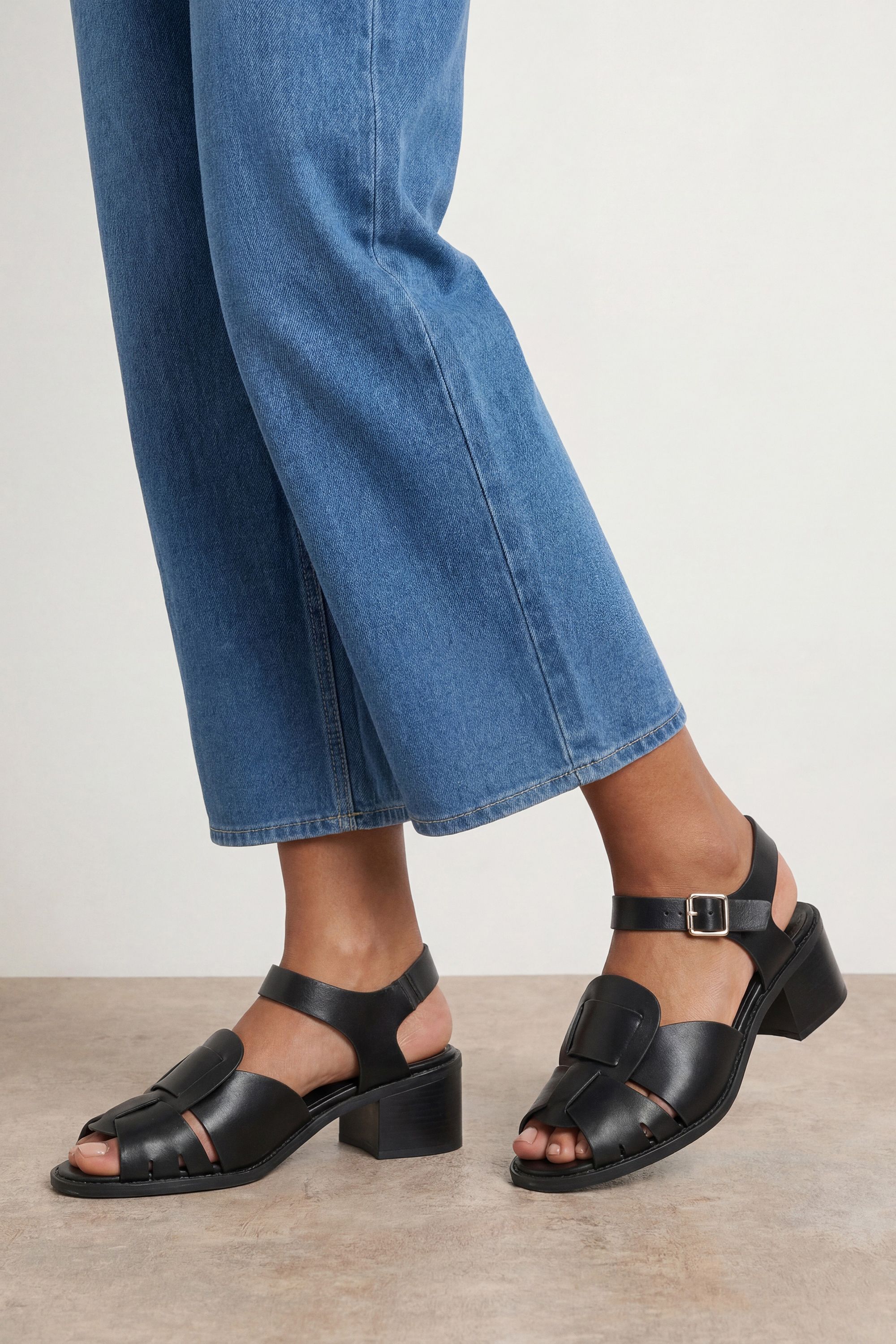 Oasis Ellie Faux Leather Block Heel Fishermen Sandals Black