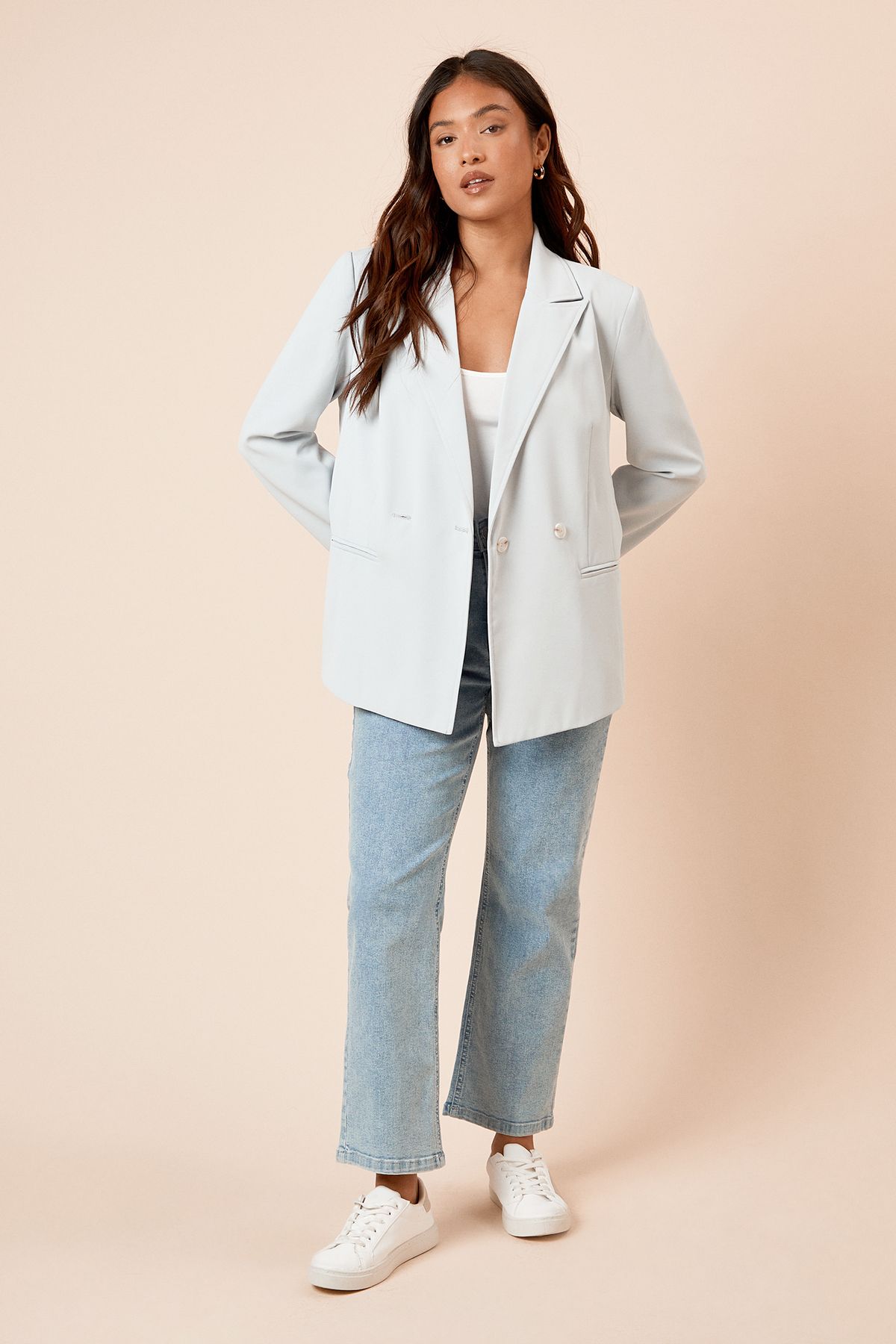 Dorothy Perkins Petite Tailored Seam Front Detail Blazer Light Blue image 2