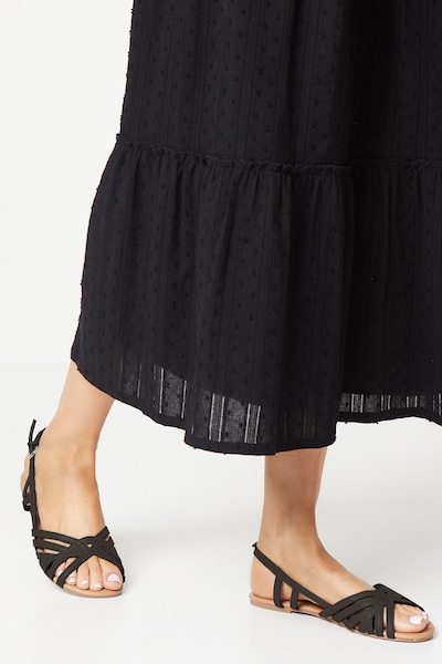Dorothy Perkins Fiona Faux Leather Lattice Peep Toe Slingback Flat Sandals Black