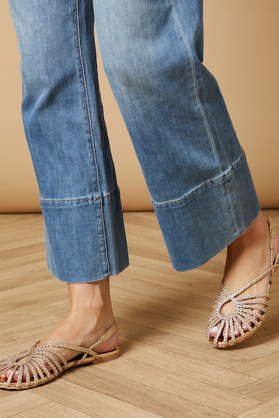 Oasis Lolitas Real Leather Plaited Closed Toe Flat Sandals Gold