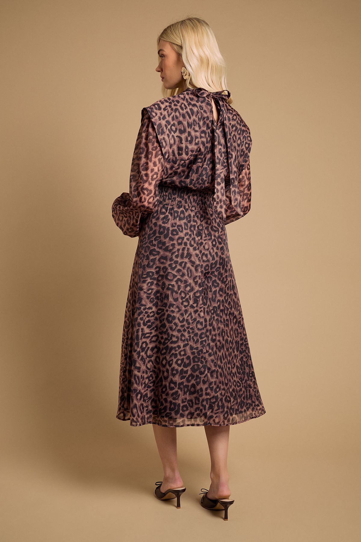 Oasis Floral Organza Shirred Waist Midi Dress Animal image 3