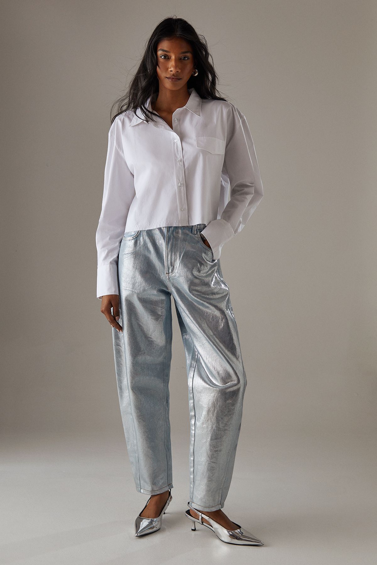 Warehouse Cropped Frayed Hem Shirt White image 2