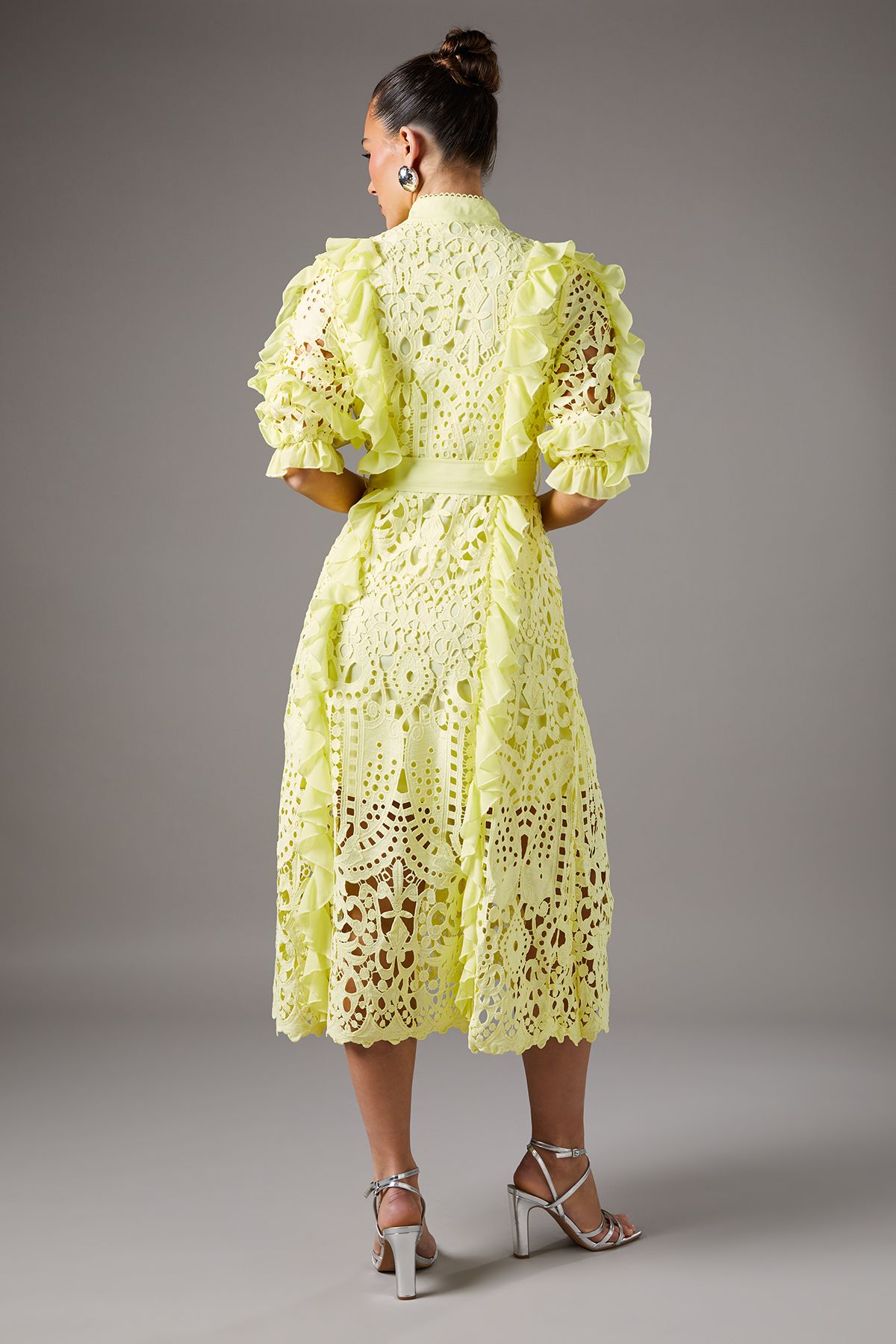 Coast Lace Ruffle Shirt Dress With Tie Yellow image 4