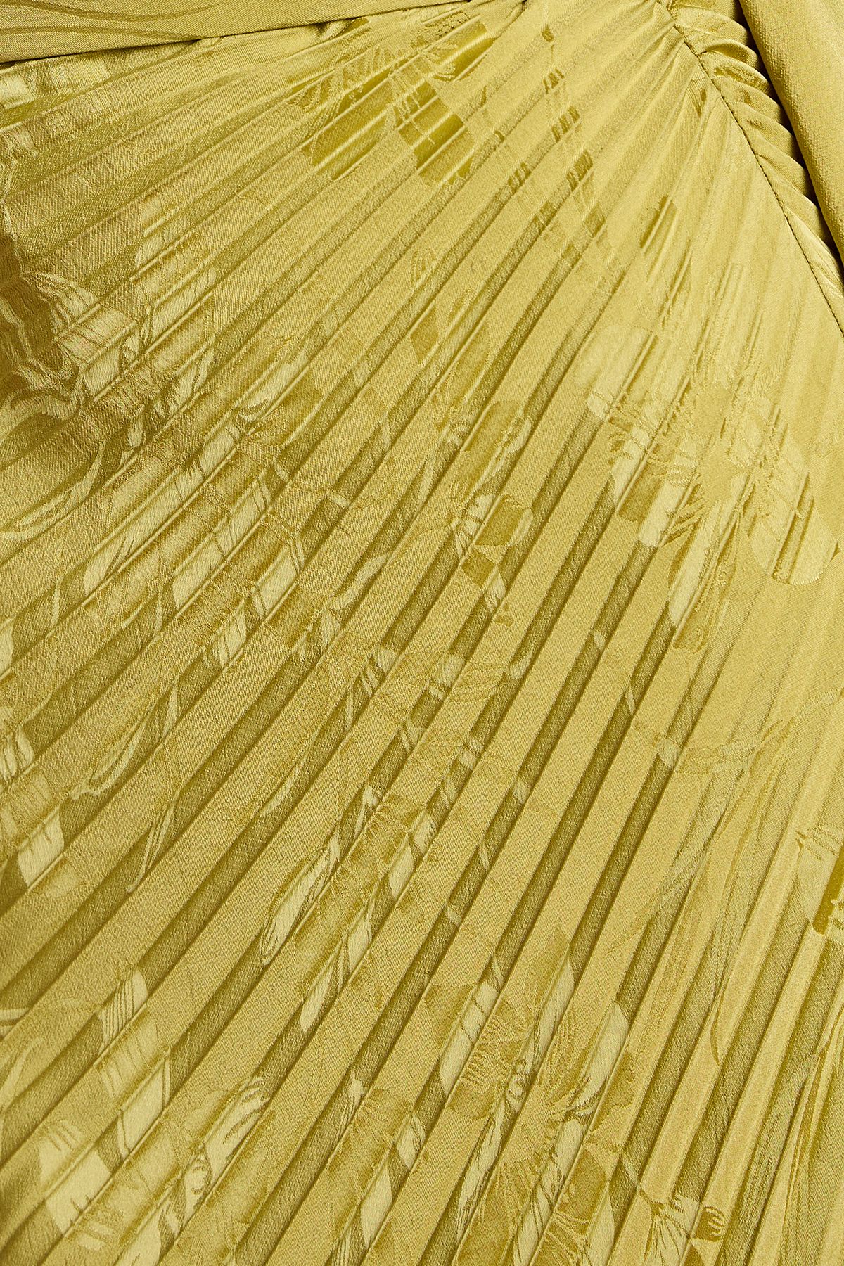 Coast Long Flare Sleeve Pleated Jacquard Midi Dress Olive image 5