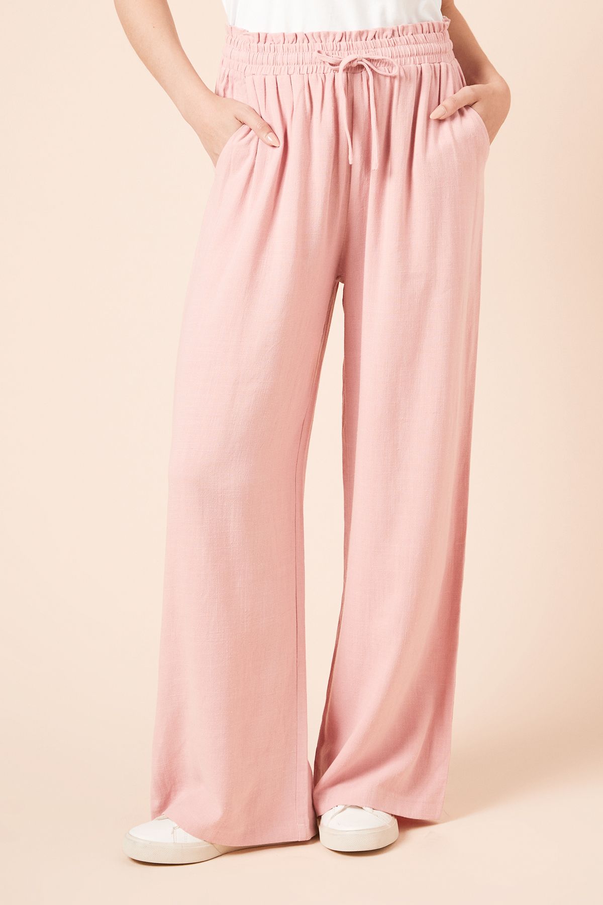 Dorothy Perkins Tie Waist Woven Trousers Pink image 2