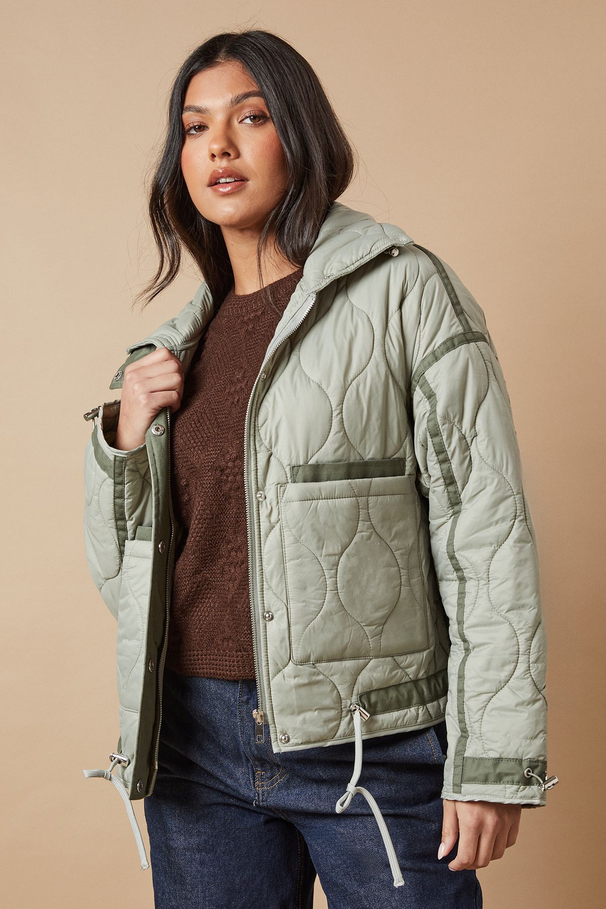 Oasis Onion Quilted Popper Jacket Sage image 4