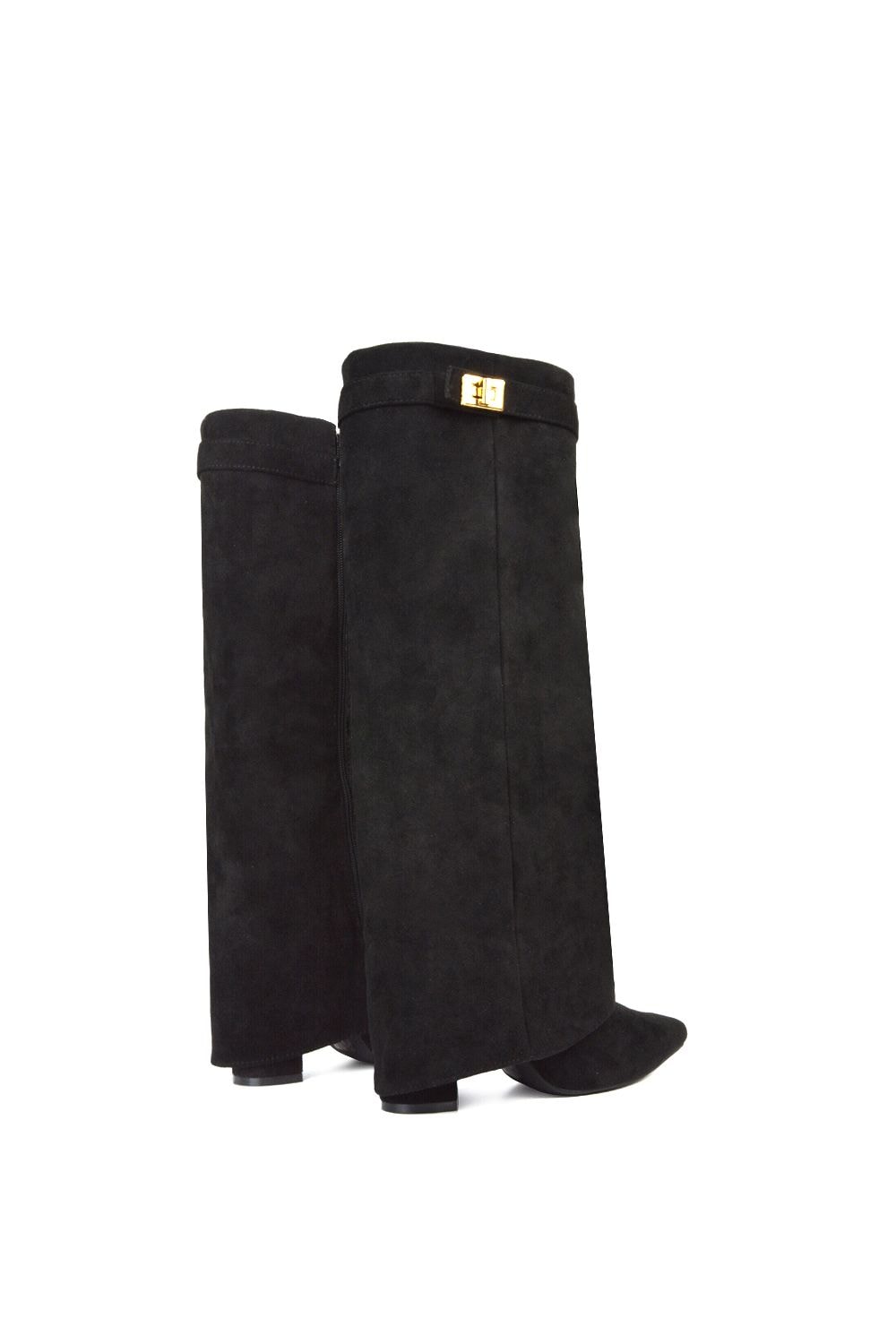 XY London 'Rayna' Block Heel Knee High Foldover Boots With Pointed Toe image 6