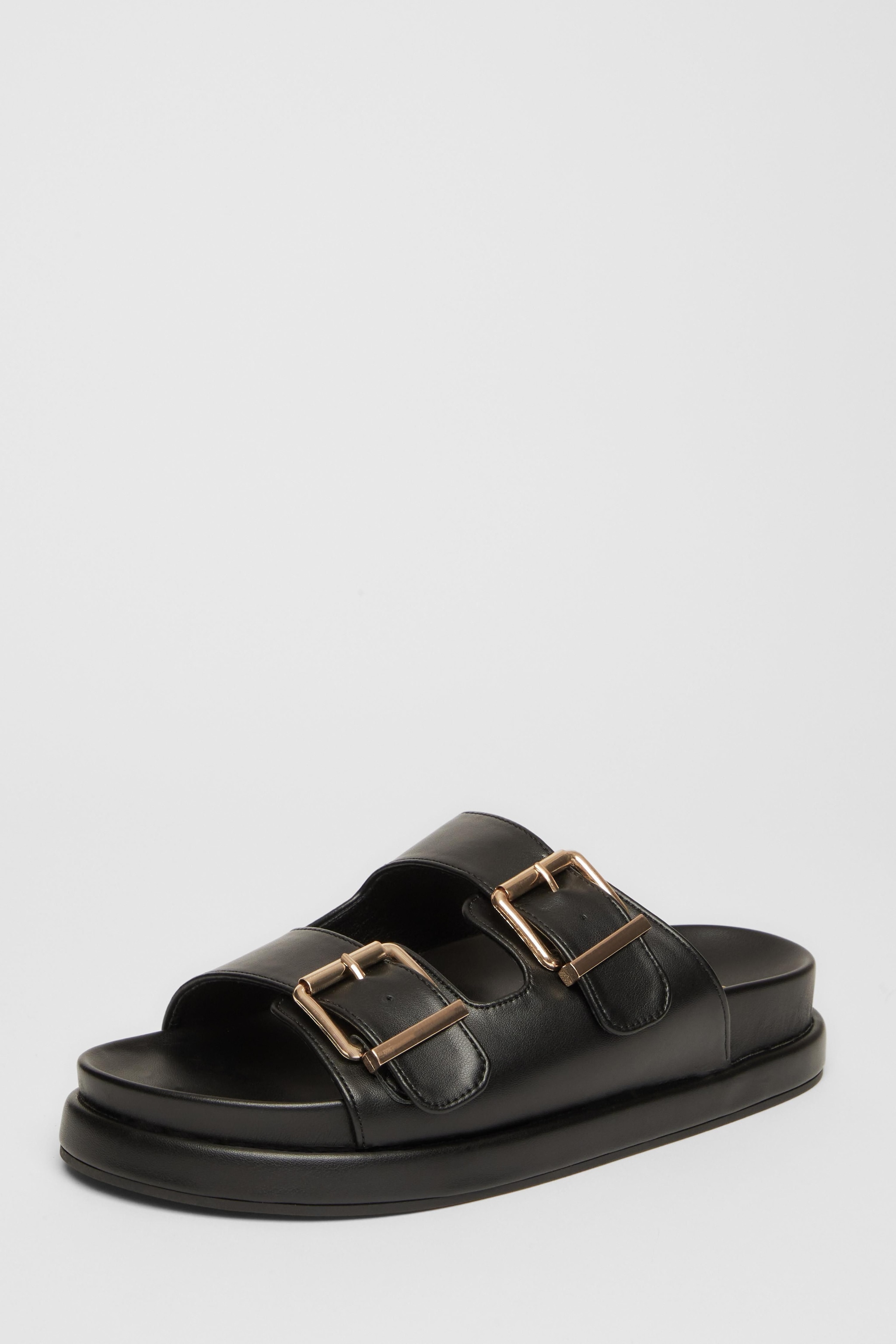 Quiz Black Faux Leather Flat Sandals image 1