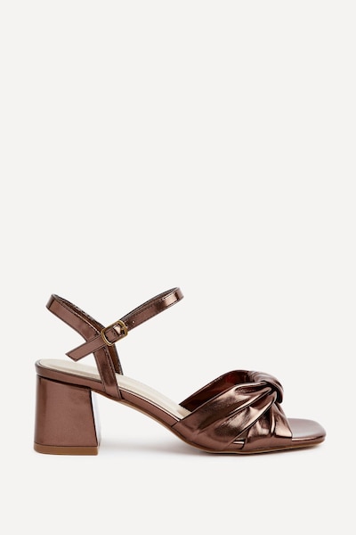 Linzi Charlotte Bronze Faux Leather Block Heeled Sandal