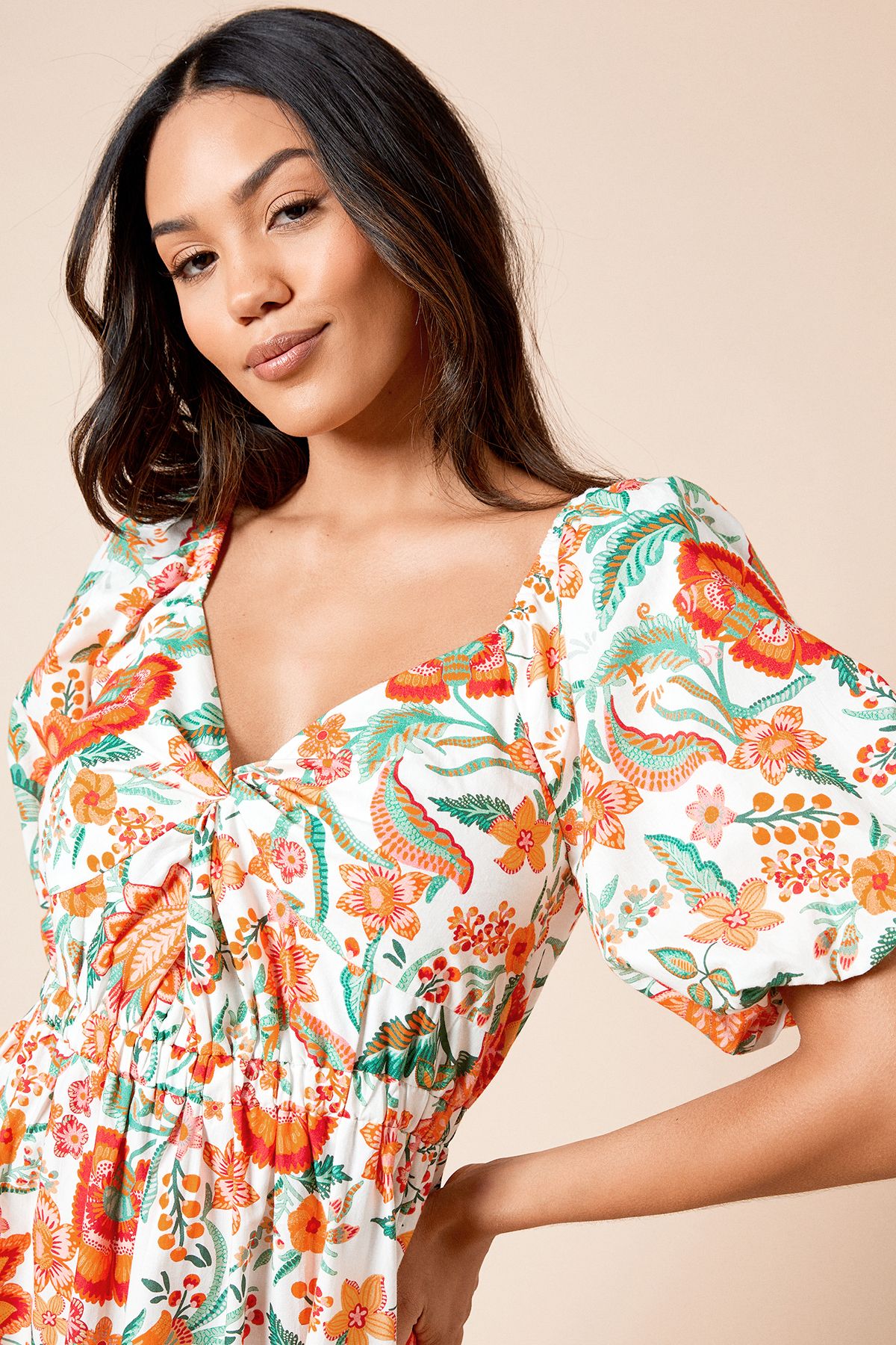 Dorothy Perkins Floral Poplin Twist Front Midi Dress Floral image 4