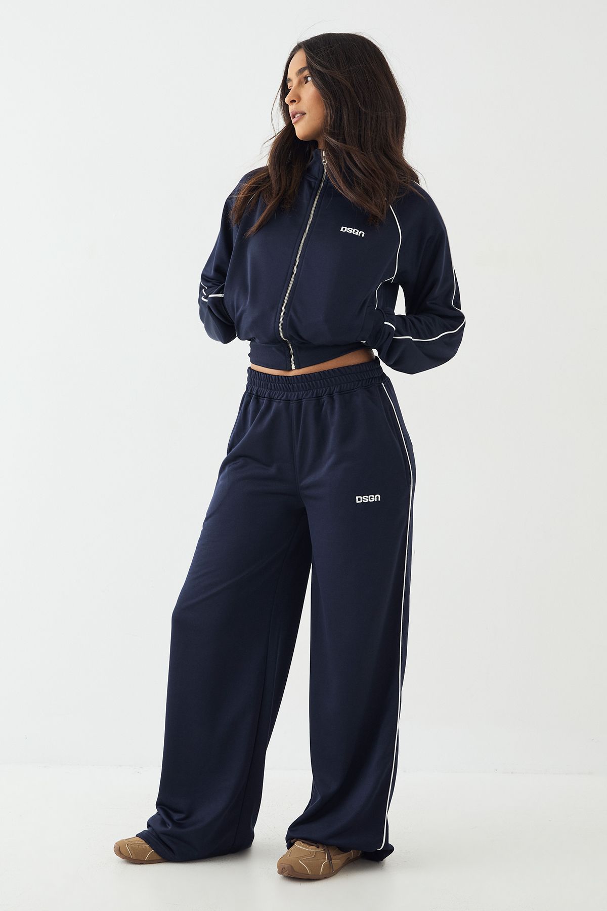 DSGN Studio DSGN Studio Tricot Piping Detail Straight Leg Jogger Navy