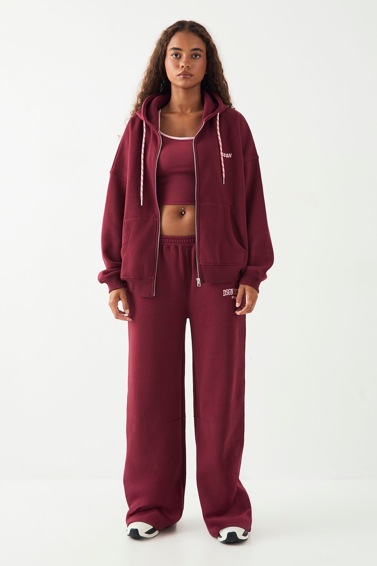 DSGN Studio DSGN Studio Sport Zip Through Oversized Hoodie Burgundy image 5