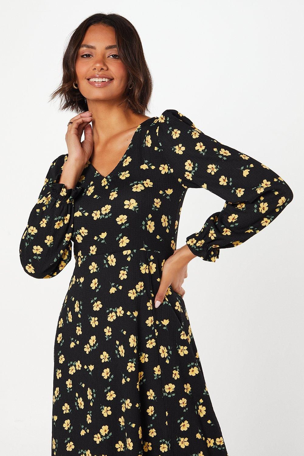 Dorothy Perkins Floral V Neck Midi Dress Floral image 4