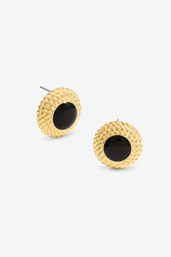 Jon Richard Gold Plated And Jet Enamel Round Earrings
