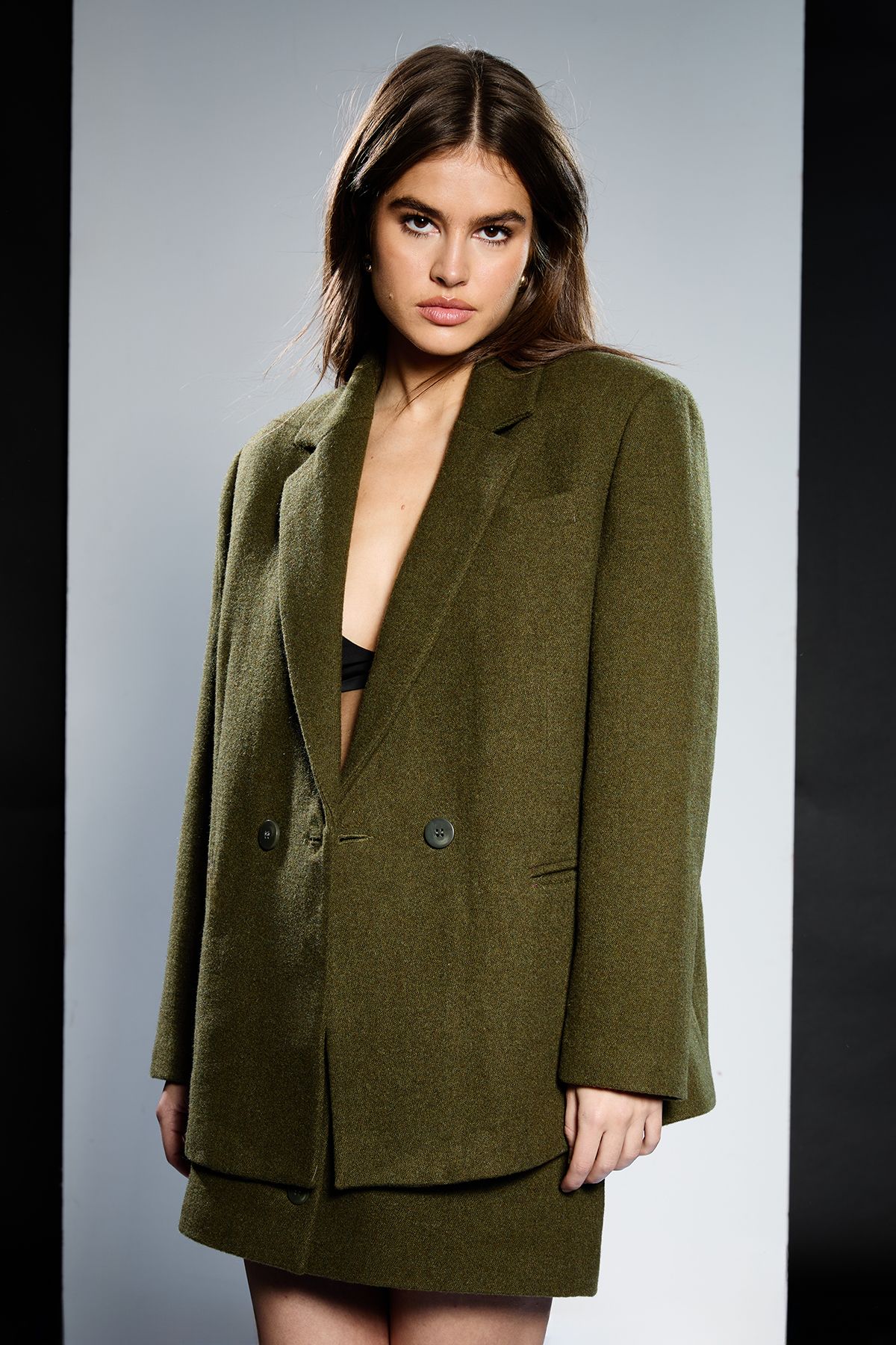 RUNWAY 1.8.1.8 Runway 1.8.1.8 Wool Mix Double Breasted Blazer Olive image 1