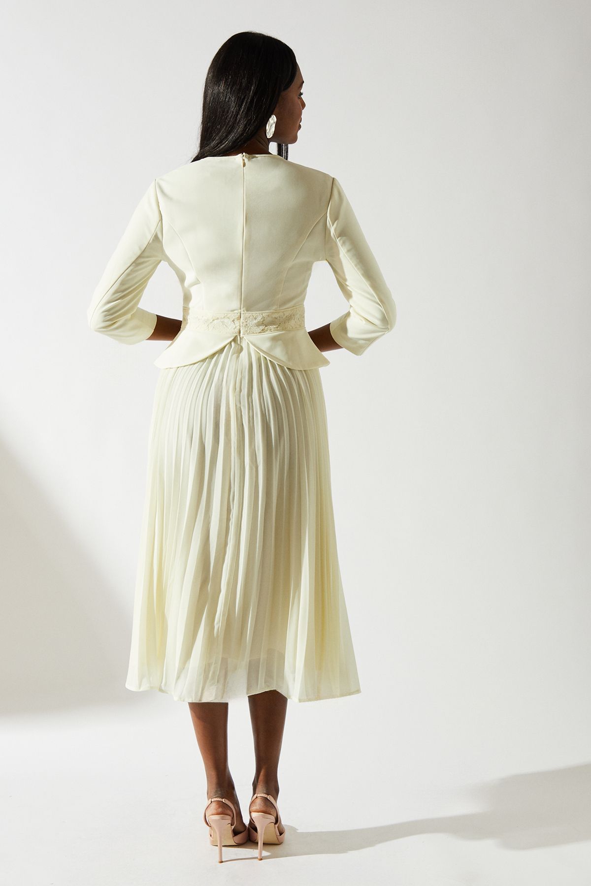 Coast Crepe Pleat Lace Dress Ivory image 3