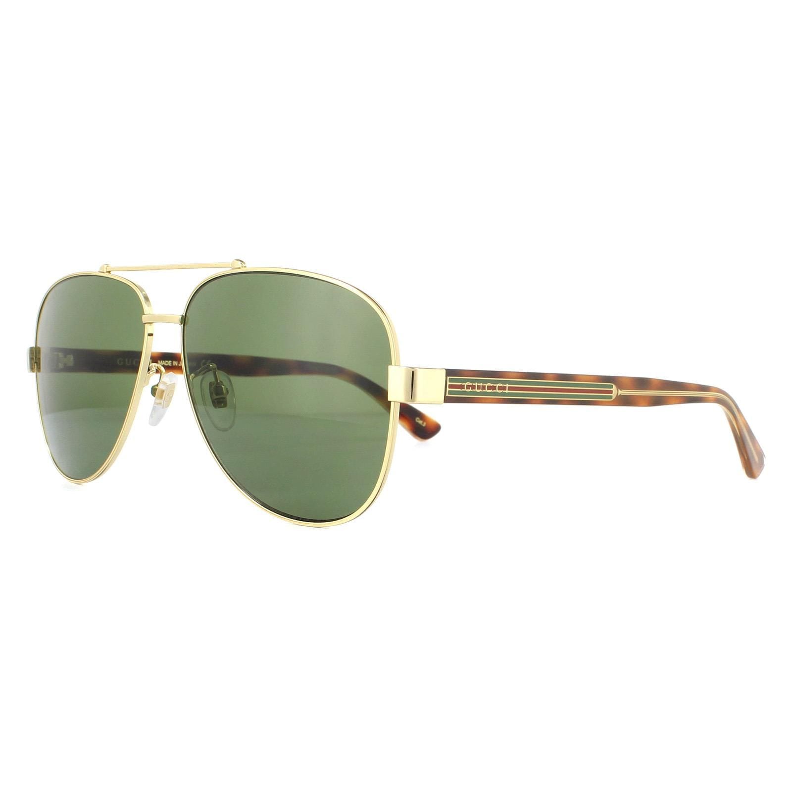 Gucci Aviator Gold and Havana Crystal Green GG0528S Sunglasses image 2