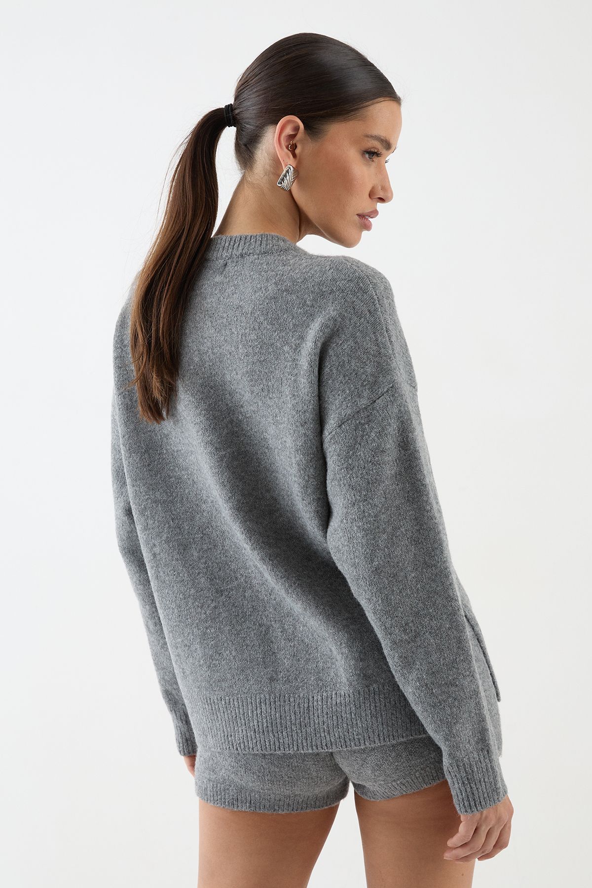 MissPap Knitted Oversized Brushed Jumper Grey image 3