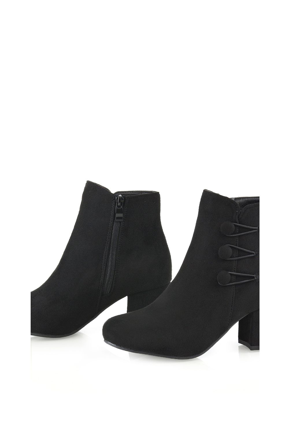 XY London 'Ruth' Low Mid Block Heel Button Tie Ankle Boots With Zip Fastening image 4