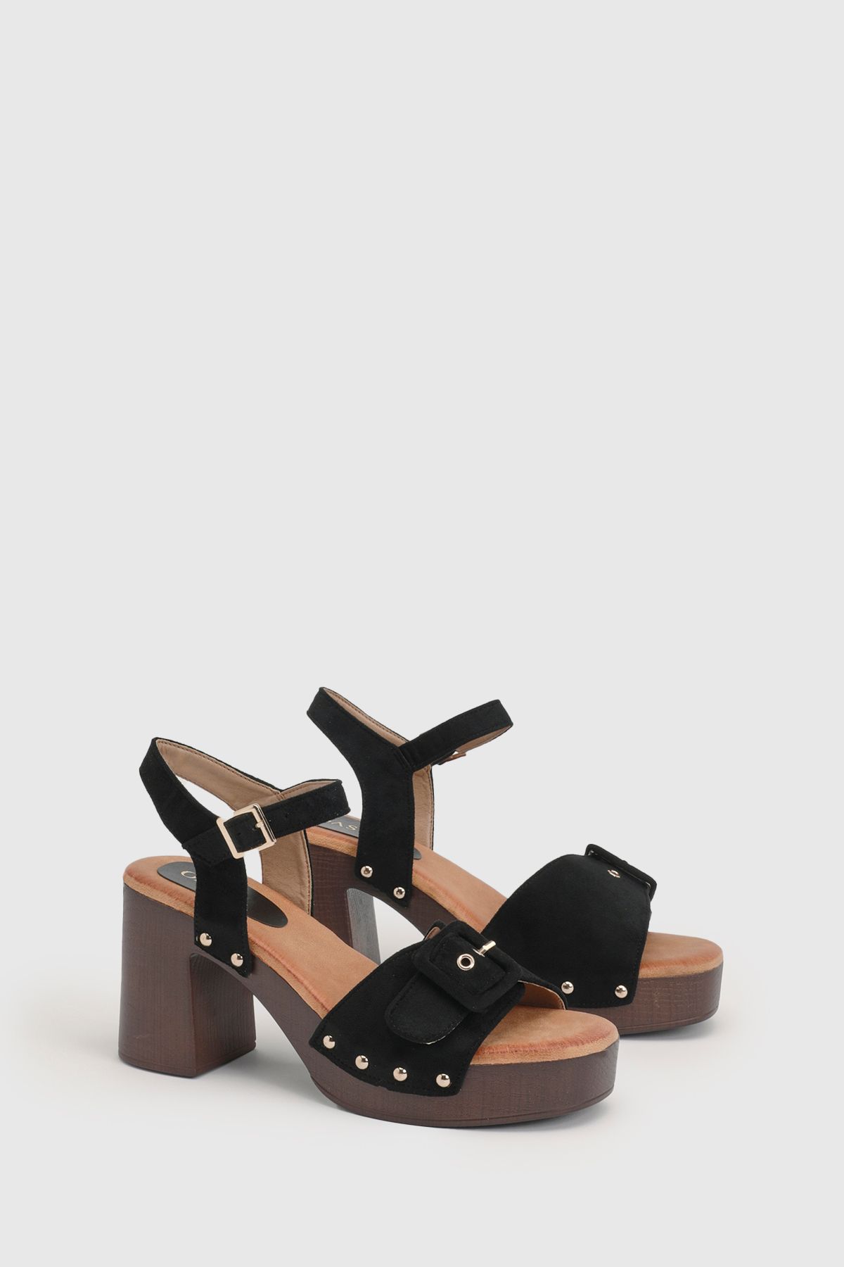 Oasis Regina Faux Suede Buckle Detail High Block Heel platform Sandals Black