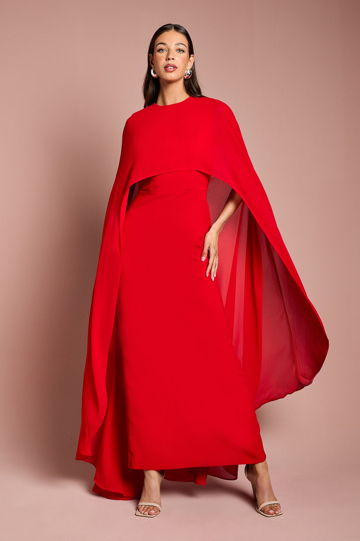 Coast Cape Sleeve Maxi Dress Red
