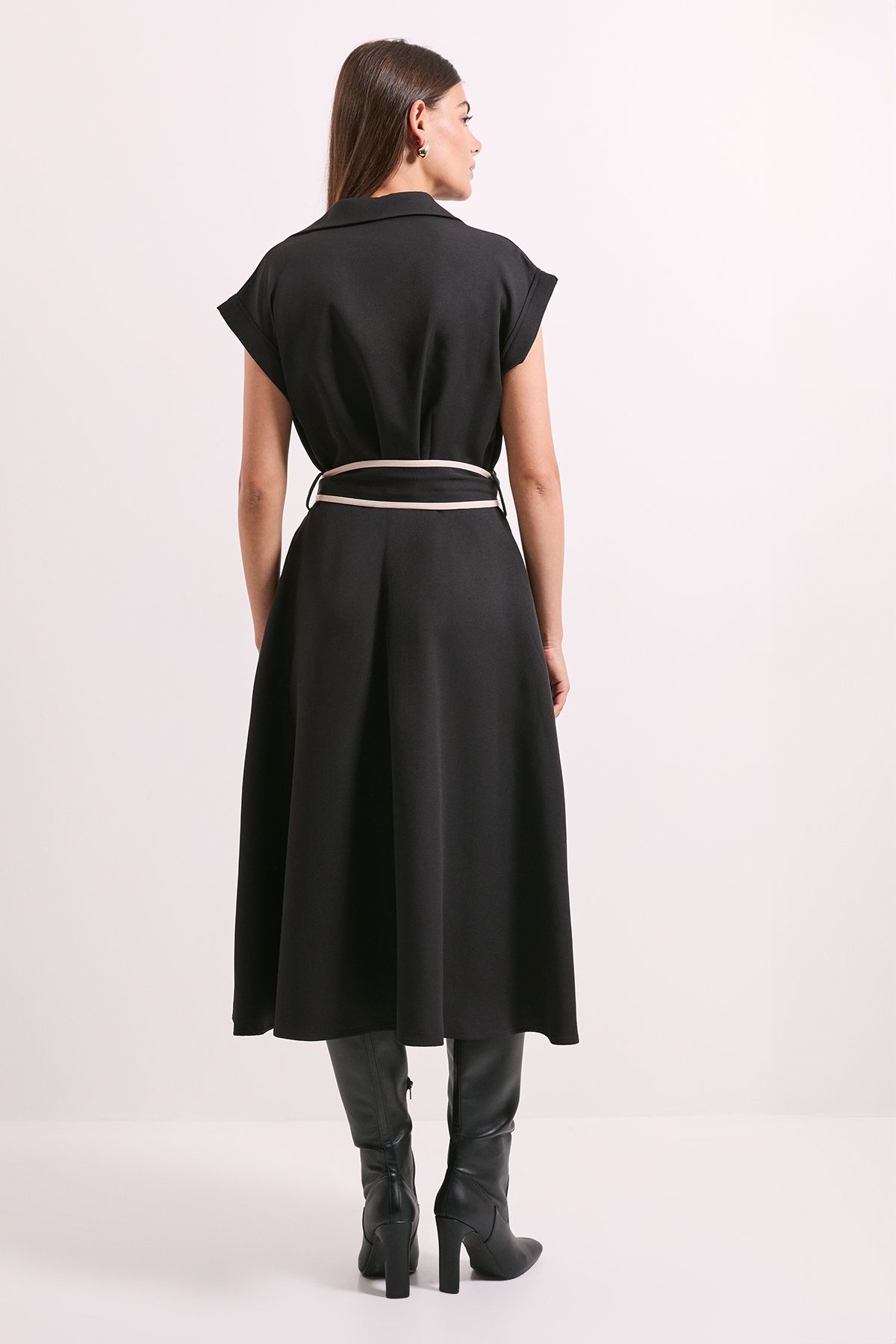 Principles Contrast Tie Waist Midi Dress Black image 4